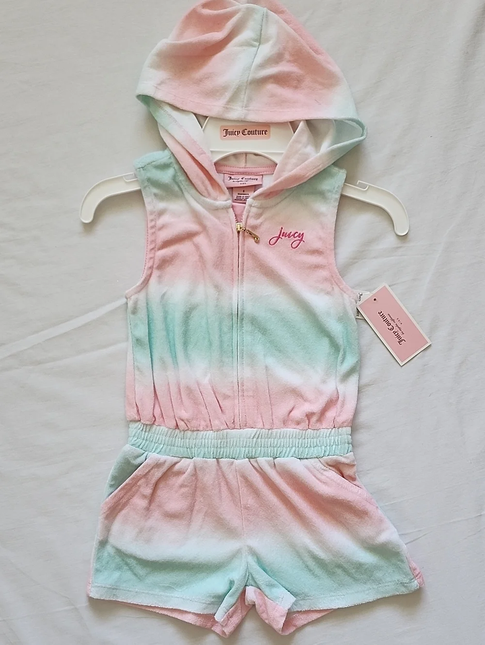 NWT Juicy Couture Kids Girl Tie Dye Velour Hooded Romper Size 5